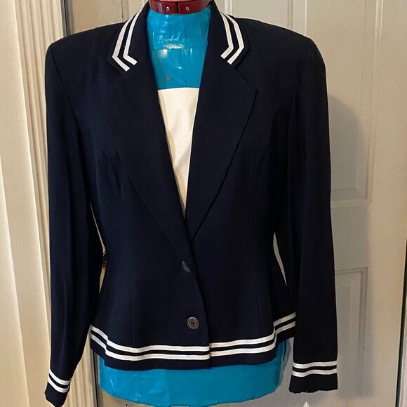 NWT JBS LTD Navy V-Neck Long Sleeve Blazer Women Size 10 - Picture 1 of 7